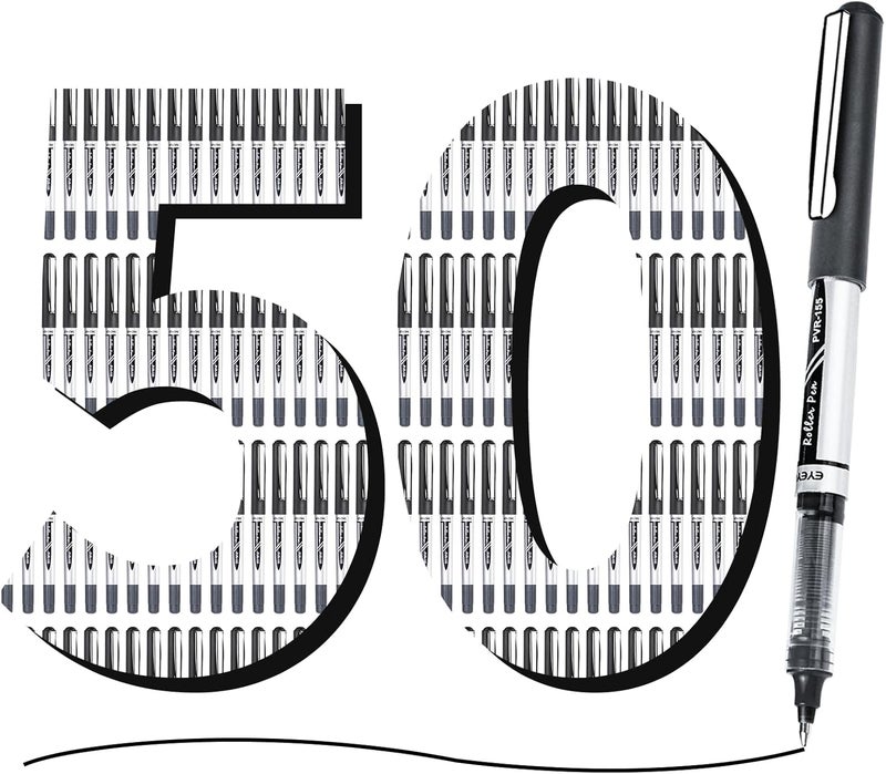 EYEYE 50 Pack 0.7mm Black Rollerball Pens, Medium Point Roller Ball Pen Quick Dry, Liquid Ink Pens Fine Point Smooth Writing Pen for Journaling, Note Taking, Office and School Supplies - Image 1